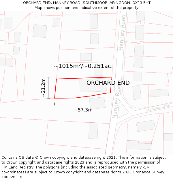 ORCHARD END, HANNEY ROAD, SOUTHMOOR, ABINGDON, OX13 5HT: Plot and title map