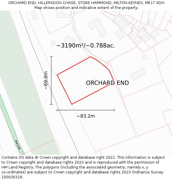 ORCHARD END, HILLERSDON CHASE, STOKE HAMMOND, MILTON KEYNES, MK17 9DH: Plot and title map