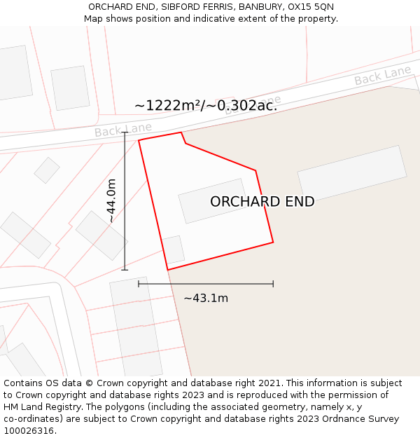 ORCHARD END, SIBFORD FERRIS, BANBURY, OX15 5QN: Plot and title map