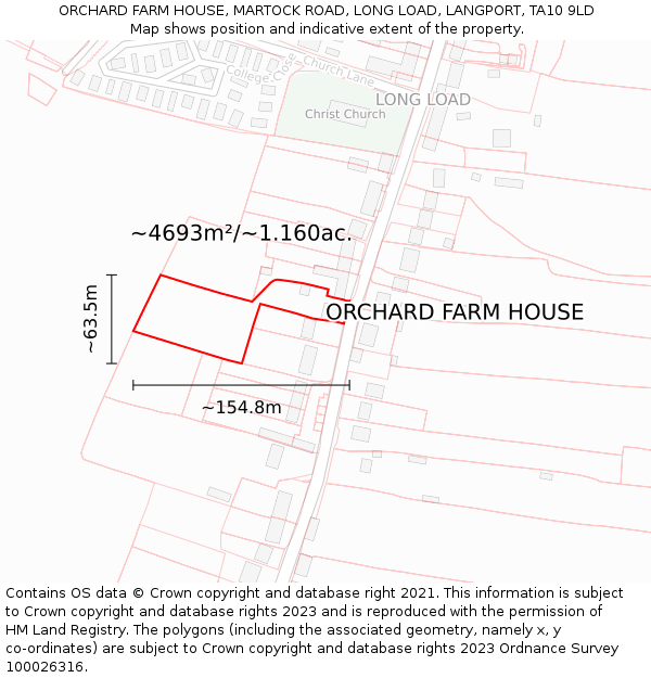 ORCHARD FARM HOUSE, MARTOCK ROAD, LONG LOAD, LANGPORT, TA10 9LD: Plot and title map