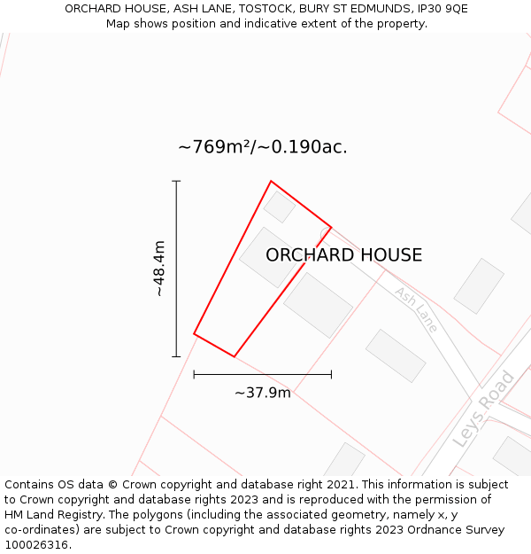 ORCHARD HOUSE, ASH LANE, TOSTOCK, BURY ST EDMUNDS, IP30 9QE: Plot and title map