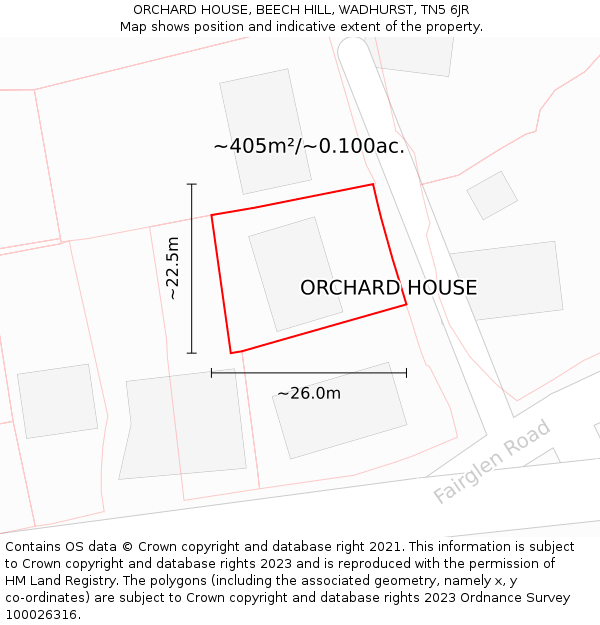 ORCHARD HOUSE, BEECH HILL, WADHURST, TN5 6JR: Plot and title map