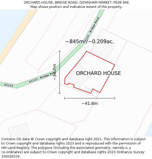 ORCHARD HOUSE, BRIDGE ROAD, DOWNHAM MARKET, PE38 0AE: Plot and title map