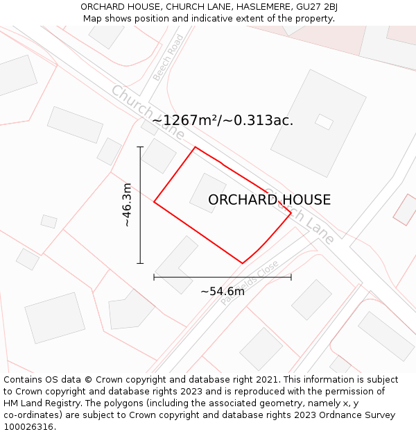 ORCHARD HOUSE, CHURCH LANE, HASLEMERE, GU27 2BJ: Plot and title map
