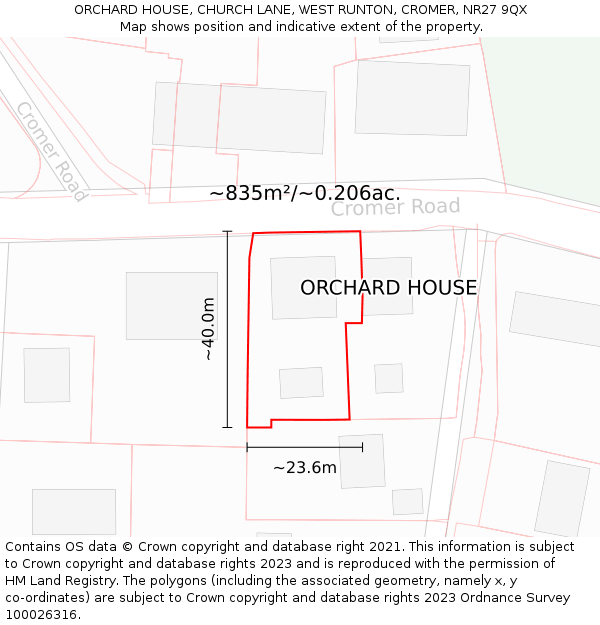 ORCHARD HOUSE, CHURCH LANE, WEST RUNTON, CROMER, NR27 9QX: Plot and title map