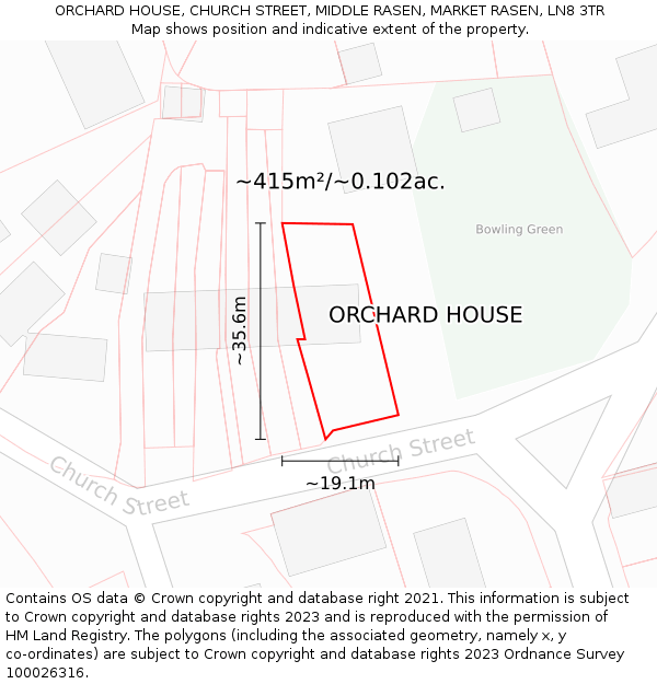 ORCHARD HOUSE, CHURCH STREET, MIDDLE RASEN, MARKET RASEN, LN8 3TR: Plot and title map