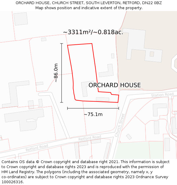 ORCHARD HOUSE, CHURCH STREET, SOUTH LEVERTON, RETFORD, DN22 0BZ: Plot and title map