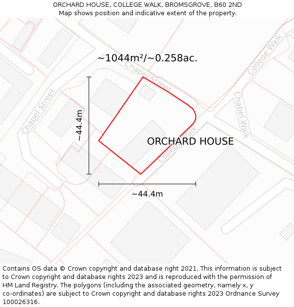 ORCHARD HOUSE, COLLEGE WALK, BROMSGROVE, B60 2ND: Plot and title map