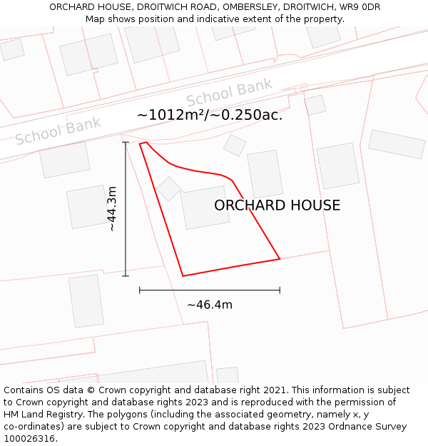 ORCHARD HOUSE, DROITWICH ROAD, OMBERSLEY, DROITWICH, WR9 0DR: Plot and title map