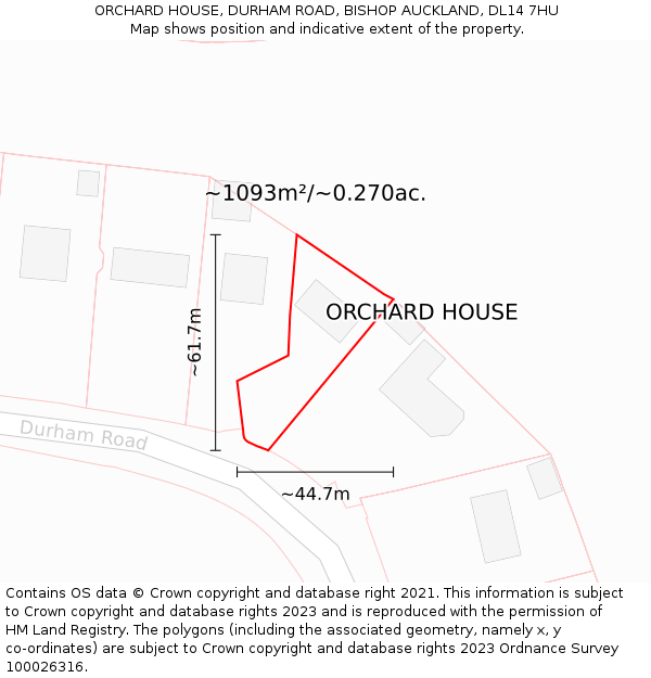 ORCHARD HOUSE, DURHAM ROAD, BISHOP AUCKLAND, DL14 7HU: Plot and title map