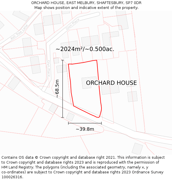 ORCHARD HOUSE, EAST MELBURY, SHAFTESBURY, SP7 0DR: Plot and title map