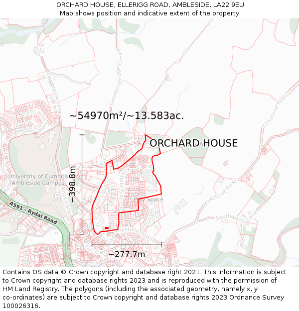 ORCHARD HOUSE, ELLERIGG ROAD, AMBLESIDE, LA22 9EU: Plot and title map