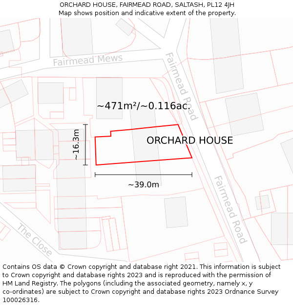 ORCHARD HOUSE, FAIRMEAD ROAD, SALTASH, PL12 4JH: Plot and title map