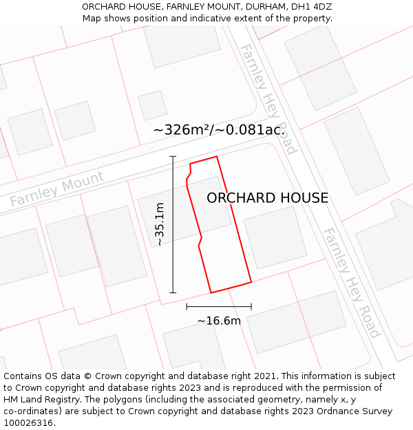ORCHARD HOUSE, FARNLEY MOUNT, DURHAM, DH1 4DZ: Plot and title map