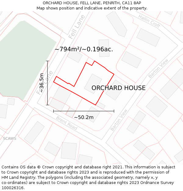 ORCHARD HOUSE, FELL LANE, PENRITH, CA11 8AP: Plot and title map