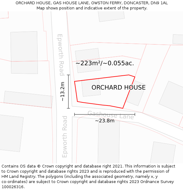 ORCHARD HOUSE, GAS HOUSE LANE, OWSTON FERRY, DONCASTER, DN9 1AL: Plot and title map