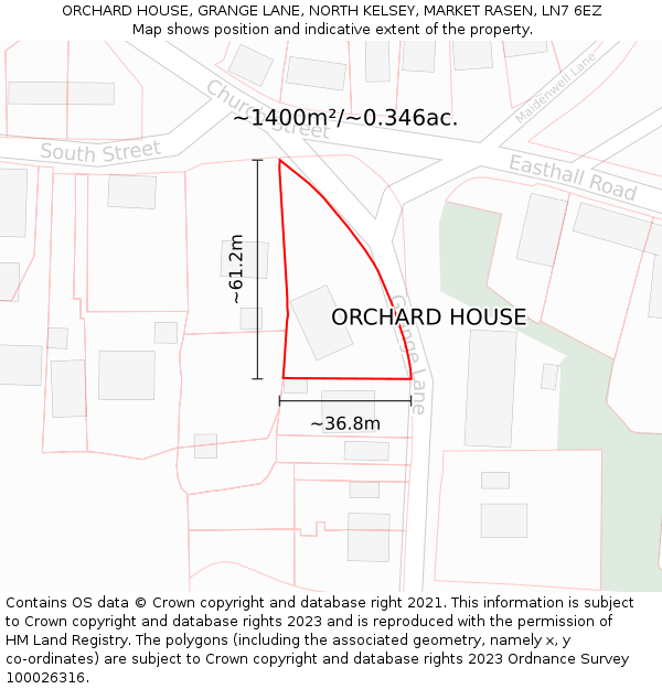 ORCHARD HOUSE, GRANGE LANE, NORTH KELSEY, MARKET RASEN, LN7 6EZ: Plot and title map