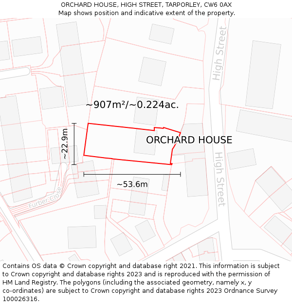 ORCHARD HOUSE, HIGH STREET, TARPORLEY, CW6 0AX: Plot and title map