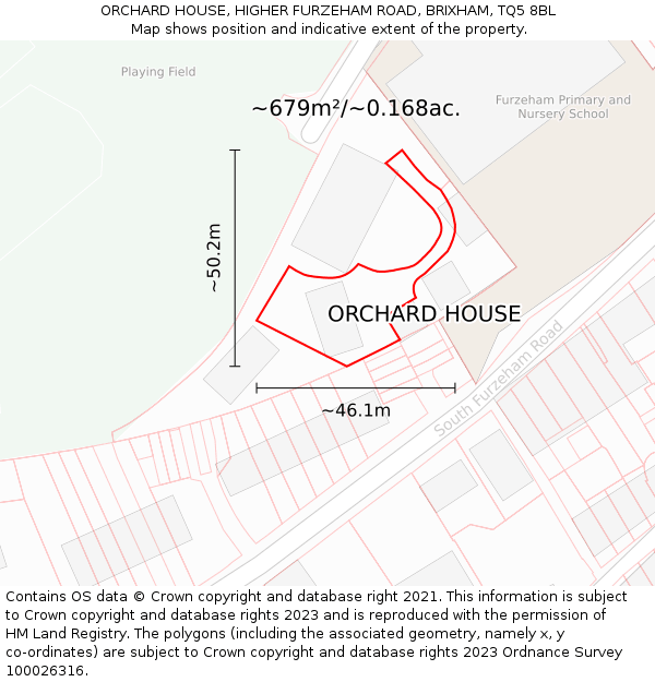 ORCHARD HOUSE, HIGHER FURZEHAM ROAD, BRIXHAM, TQ5 8BL: Plot and title map