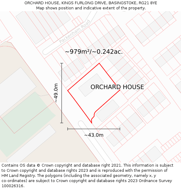 ORCHARD HOUSE, KINGS FURLONG DRIVE, BASINGSTOKE, RG21 8YE: Plot and title map