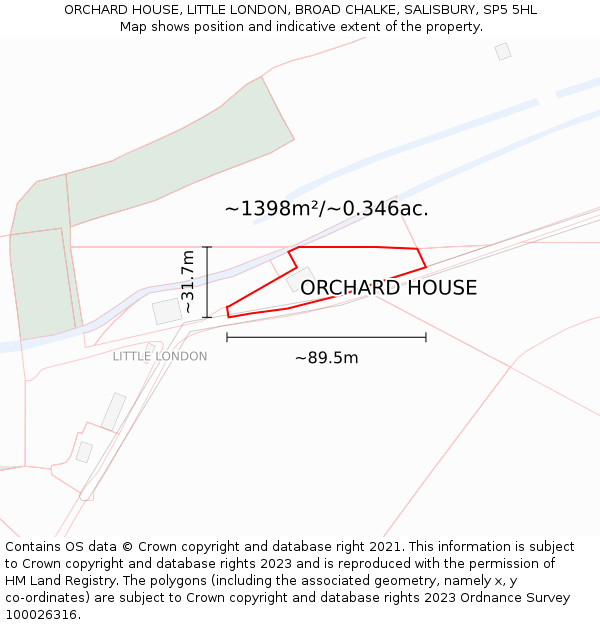 ORCHARD HOUSE, LITTLE LONDON, BROAD CHALKE, SALISBURY, SP5 5HL: Plot and title map