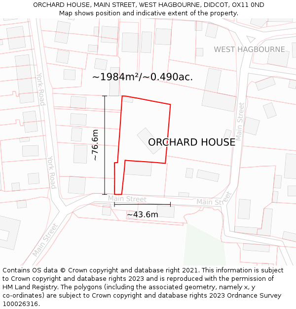 ORCHARD HOUSE, MAIN STREET, WEST HAGBOURNE, DIDCOT, OX11 0ND: Plot and title map