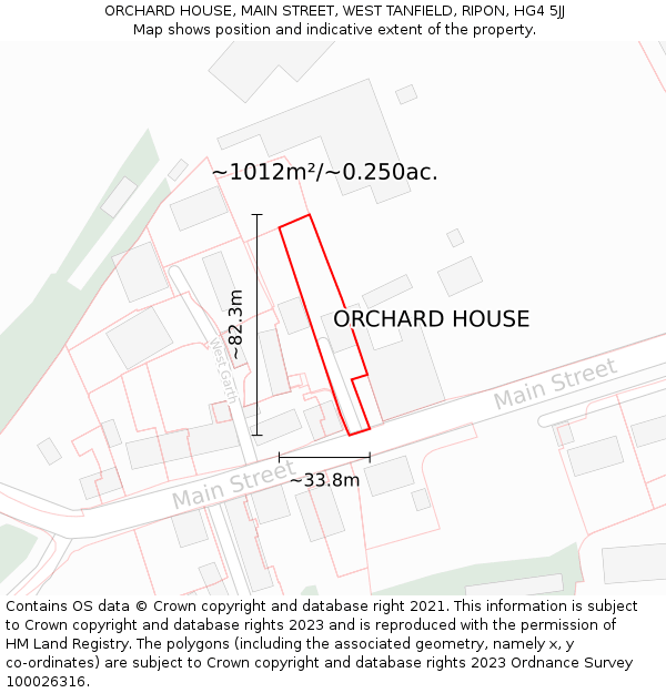 ORCHARD HOUSE, MAIN STREET, WEST TANFIELD, RIPON, HG4 5JJ: Plot and title map