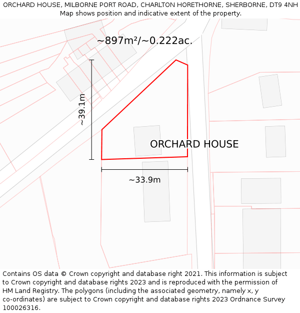 ORCHARD HOUSE, MILBORNE PORT ROAD, CHARLTON HORETHORNE, SHERBORNE, DT9 4NH: Plot and title map