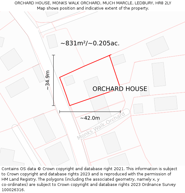 ORCHARD HOUSE, MONKS WALK ORCHARD, MUCH MARCLE, LEDBURY, HR8 2LY: Plot and title map