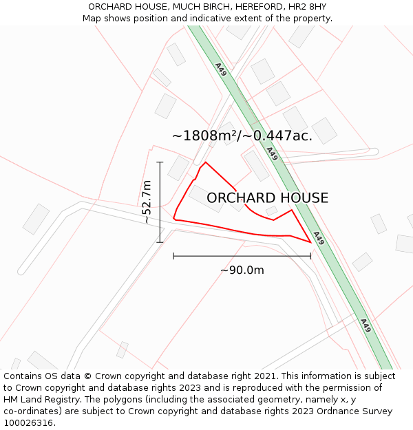 ORCHARD HOUSE, MUCH BIRCH, HEREFORD, HR2 8HY: Plot and title map