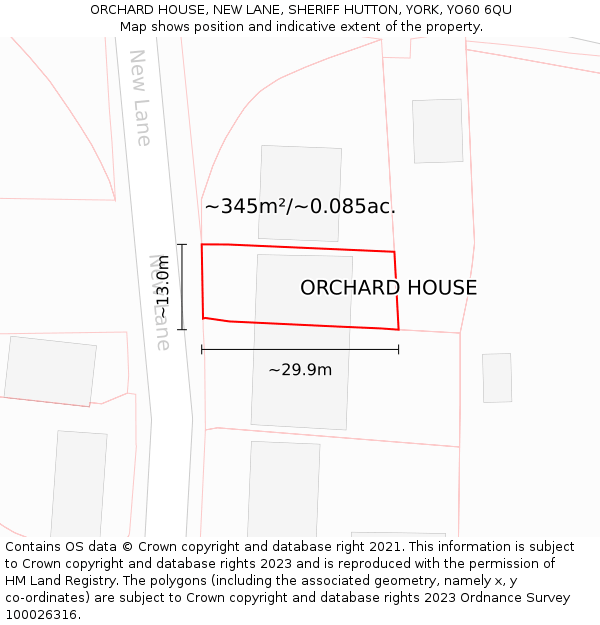 ORCHARD HOUSE, NEW LANE, SHERIFF HUTTON, YORK, YO60 6QU: Plot and title map