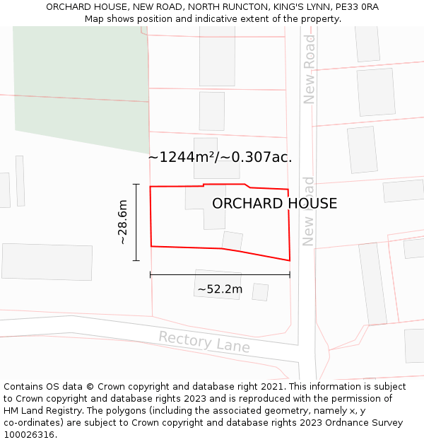 ORCHARD HOUSE, NEW ROAD, NORTH RUNCTON, KING'S LYNN, PE33 0RA: Plot and title map