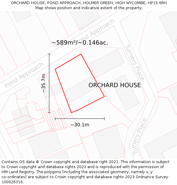 ORCHARD HOUSE, POND APPROACH, HOLMER GREEN, HIGH WYCOMBE, HP15 6RH: Plot and title map