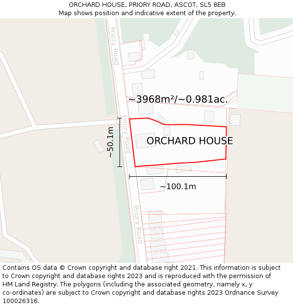 ORCHARD HOUSE, PRIORY ROAD, ASCOT, SL5 8EB: Plot and title map
