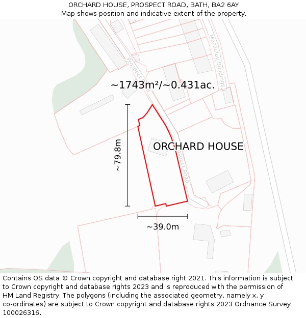 ORCHARD HOUSE, PROSPECT ROAD, BATH, BA2 6AY: Plot and title map