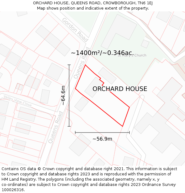 ORCHARD HOUSE, QUEENS ROAD, CROWBOROUGH, TN6 1EJ: Plot and title map