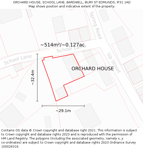 ORCHARD HOUSE, SCHOOL LANE, BARDWELL, BURY ST EDMUNDS, IP31 1AD: Plot and title map