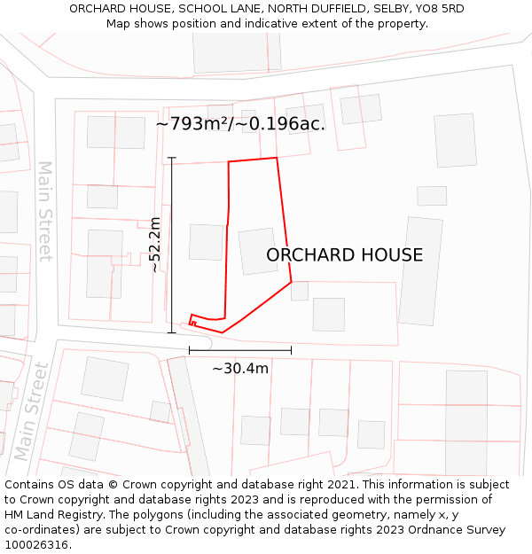 ORCHARD HOUSE, SCHOOL LANE, NORTH DUFFIELD, SELBY, YO8 5RD: Plot and title map