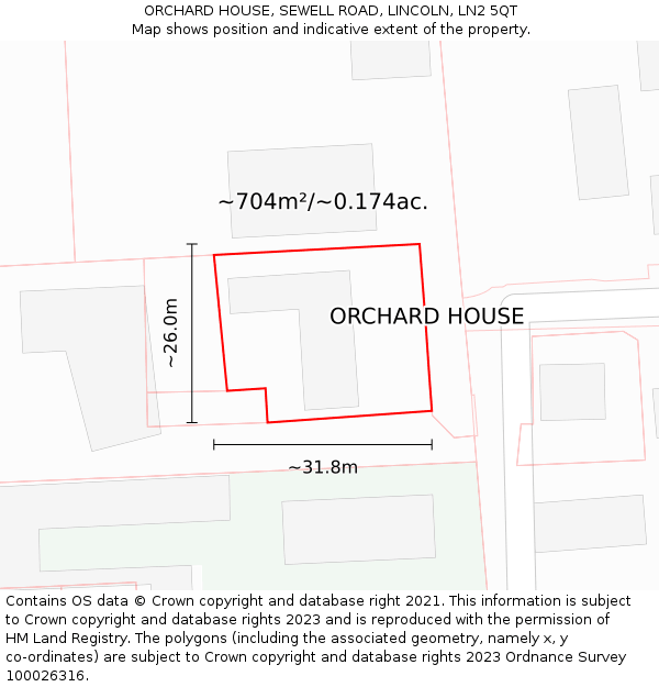 ORCHARD HOUSE, SEWELL ROAD, LINCOLN, LN2 5QT: Plot and title map