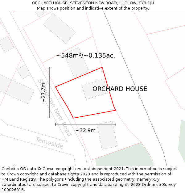 ORCHARD HOUSE, STEVENTON NEW ROAD, LUDLOW, SY8 1JU: Plot and title map