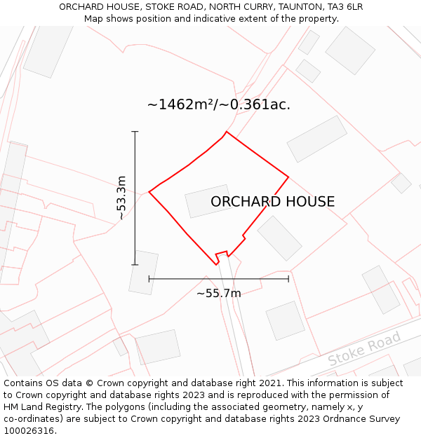ORCHARD HOUSE, STOKE ROAD, NORTH CURRY, TAUNTON, TA3 6LR: Plot and title map