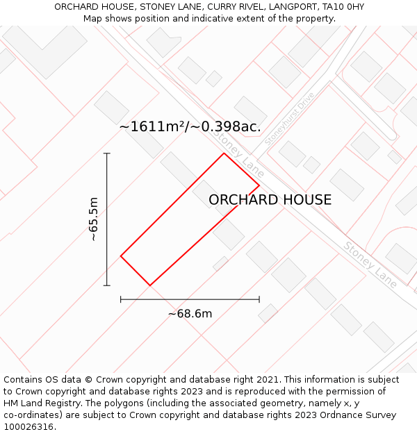 ORCHARD HOUSE, STONEY LANE, CURRY RIVEL, LANGPORT, TA10 0HY: Plot and title map