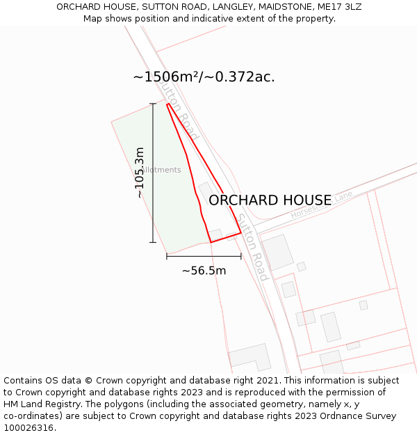 ORCHARD HOUSE, SUTTON ROAD, LANGLEY, MAIDSTONE, ME17 3LZ: Plot and title map