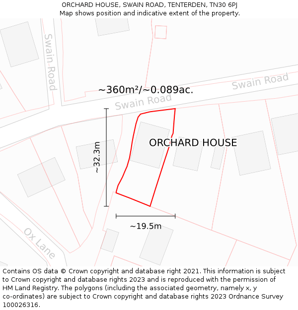 ORCHARD HOUSE, SWAIN ROAD, TENTERDEN, TN30 6PJ: Plot and title map