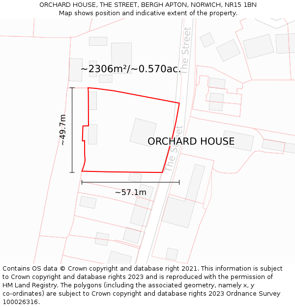 ORCHARD HOUSE, THE STREET, BERGH APTON, NORWICH, NR15 1BN: Plot and title map