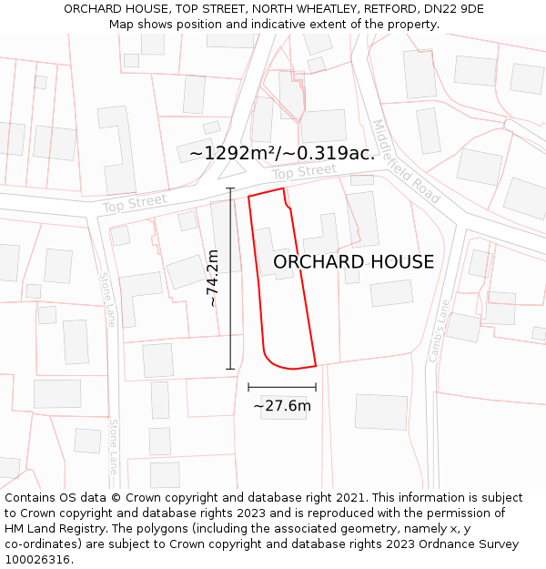 ORCHARD HOUSE, TOP STREET, NORTH WHEATLEY, RETFORD, DN22 9DE: Plot and title map