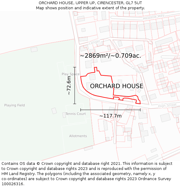 ORCHARD HOUSE, UPPER UP, CIRENCESTER, GL7 5UT: Plot and title map