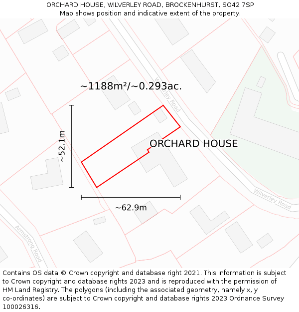 ORCHARD HOUSE, WILVERLEY ROAD, BROCKENHURST, SO42 7SP: Plot and title map
