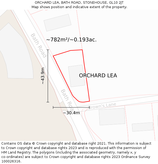 ORCHARD LEA, BATH ROAD, STONEHOUSE, GL10 2JT: Plot and title map