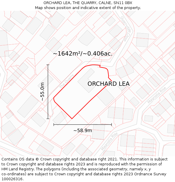 ORCHARD LEA, THE QUARRY, CALNE, SN11 0BX: Plot and title map